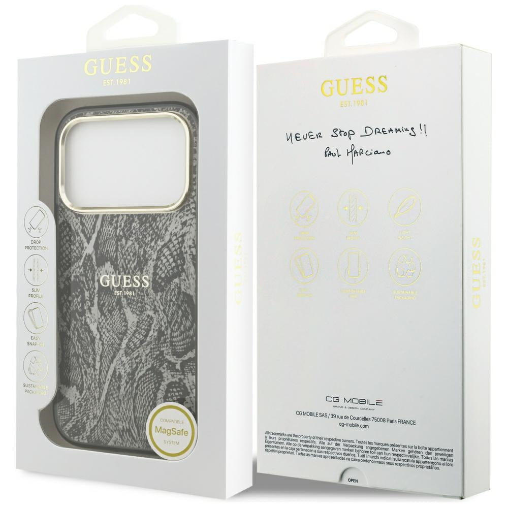 Guess Python Pattern MagSafe dėklas, skirtas iPhone 17 Pro – Juodas -- iPhone 17 Pro