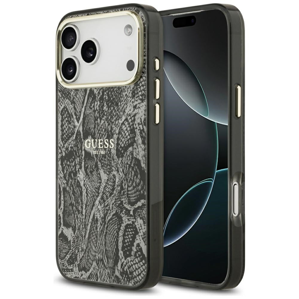 Guess Python Pattern MagSafe dėklas, skirtas iPhone 17 Pro Max – Juodas -- iPhone 17 Pro Max