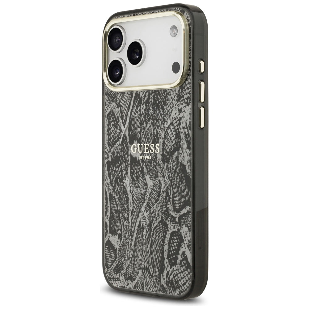 Guess Python Pattern MagSafe dėklas, skirtas iPhone 17 Pro Max – Juodas -- iPhone 17 Pro Max