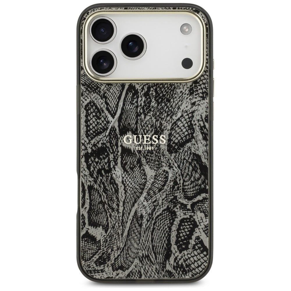 Guess Python Pattern MagSafe dėklas, skirtas iPhone 17 Pro Max – Juodas -- iPhone 17 Pro Max