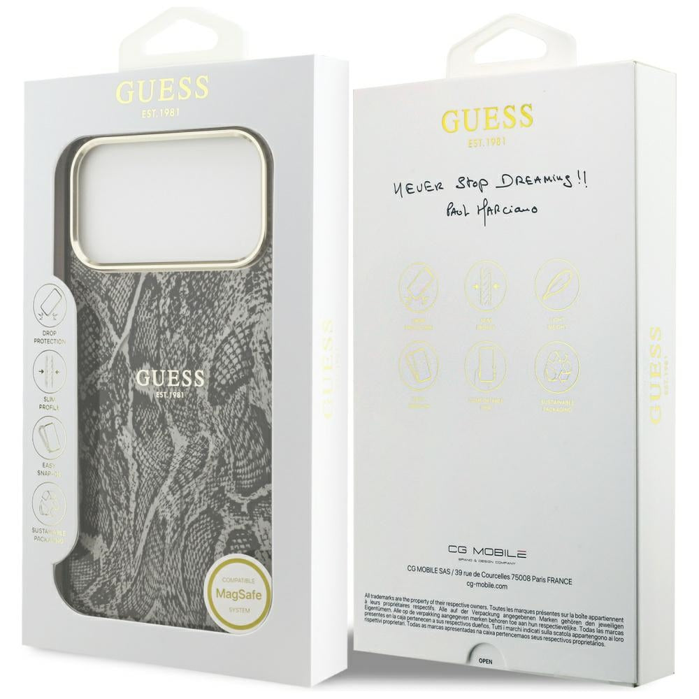 Guess Python Pattern MagSafe dėklas, skirtas iPhone 17 Pro Max – Juodas -- iPhone 17 Pro Max