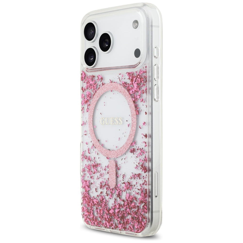 Guess Resin Bottom Glitter MagSafe dėklas iPhone 17 Pro Max - Rožinė -- iPhone 17 Pro Max