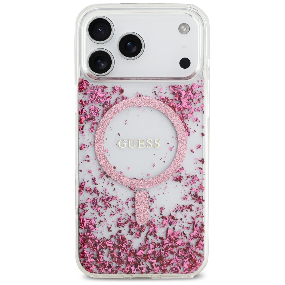 Guess Resin Bottom Glitter MagSafe dėklas iPhone 17 Pro Max - Rožinė -- iPhone 17 Pro Max