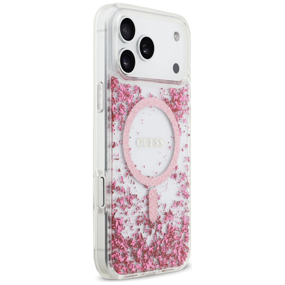 Guess Resin Bottom Glitter MagSafe dėklas iPhone 17 Pro Max - Rožinė -- iPhone 17 Pro Max