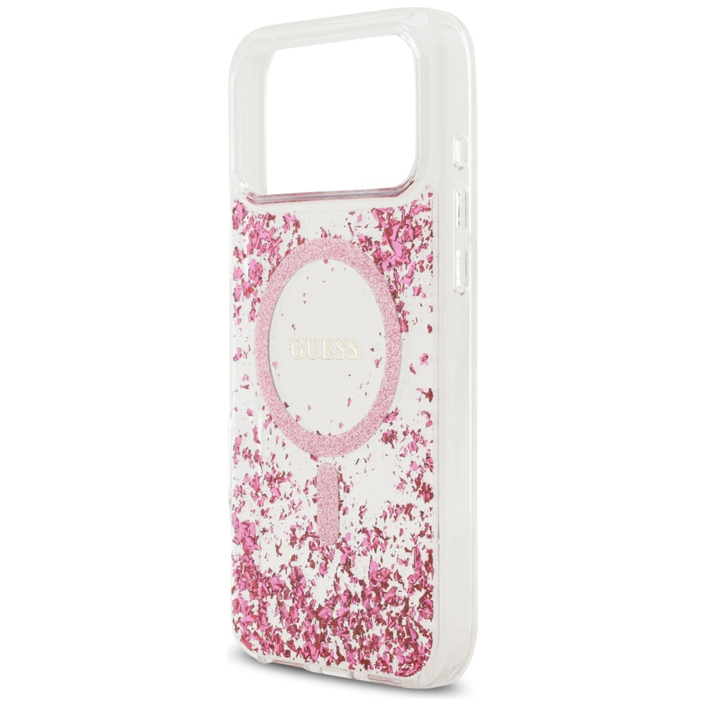 Guess Resin Bottom Glitter MagSafe dėklas iPhone 17 Pro Max - Rožinė -- iPhone 17 Pro Max