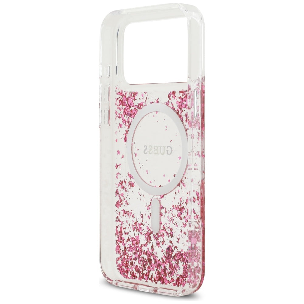 Guess Resin Bottom Glitter MagSafe dėklas iPhone 17 Pro Max - Rožinė -- iPhone 17 Pro Max