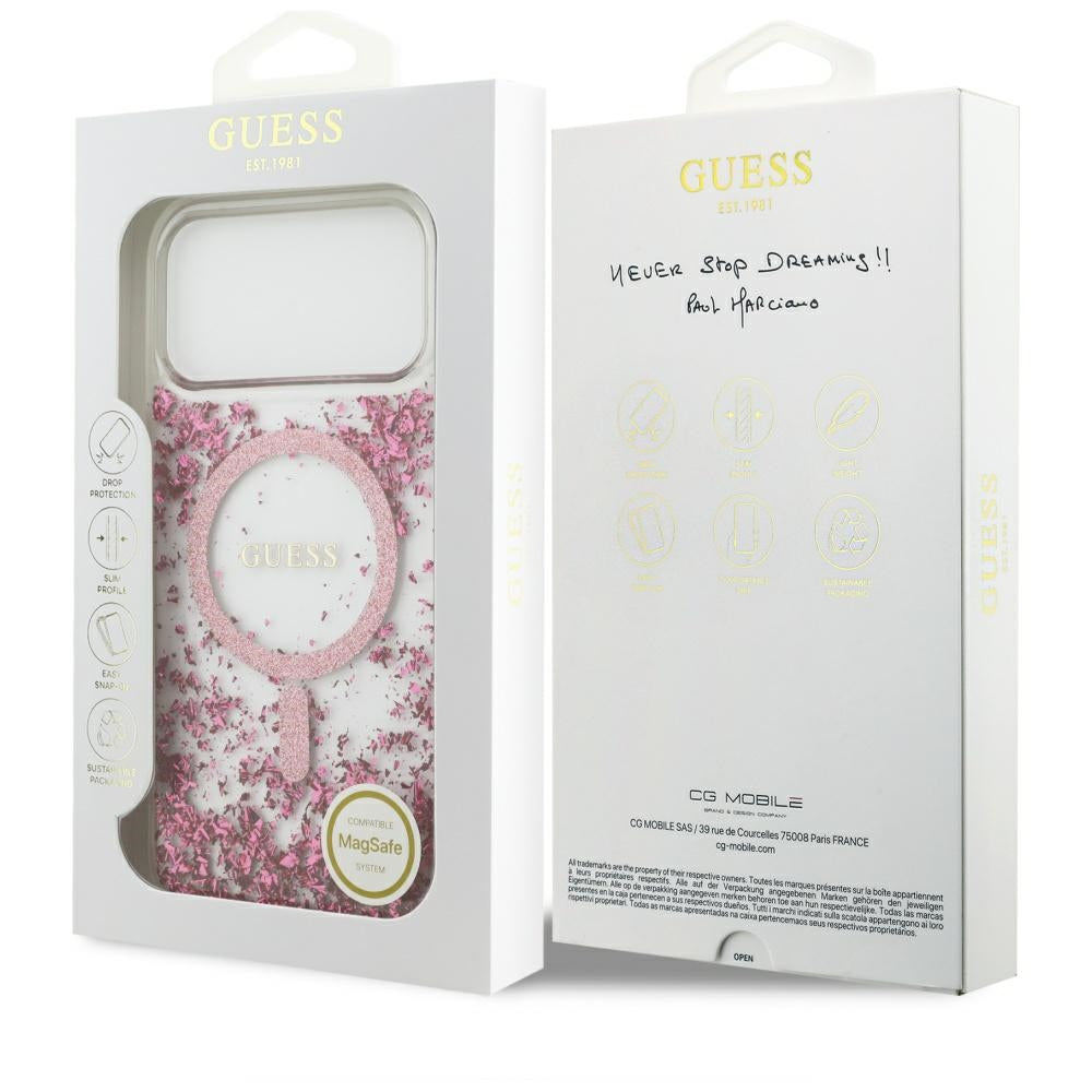 Guess Resin Bottom Glitter MagSafe dėklas iPhone 17 Pro Max - Rožinė -- iPhone 17 Pro Max