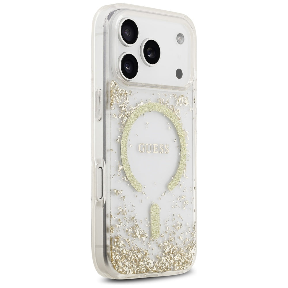 Guess Resin Bottom Glitter MagSafe dėklas iPhone 17 Pro - Auksinis -- iPhone 17 Pro