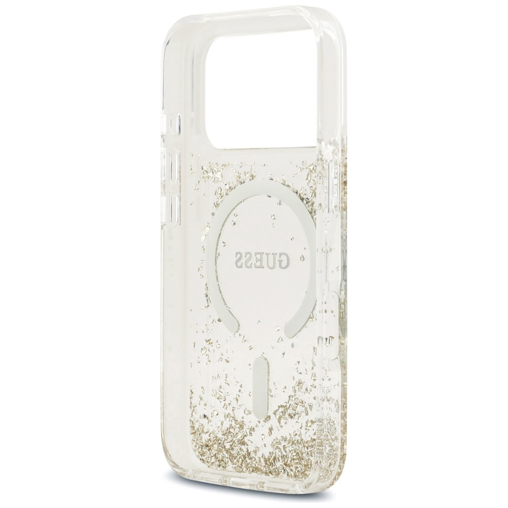 Guess Resin Bottom Glitter MagSafe dėklas iPhone 17 Pro - Auksinis -- iPhone 17 Pro