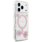 Guess Resin Flowers Glitter MagSafe dėklas, skirtas iPhone 17 Pro – Rožinis -- iPhone 17 Pro