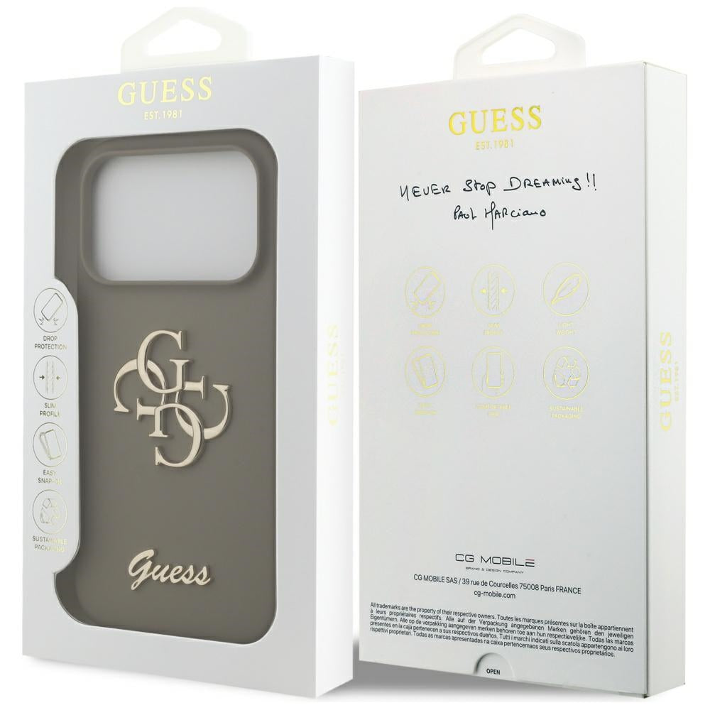 Guess silikoninis dėklas iPhone 17 Pro – rudas