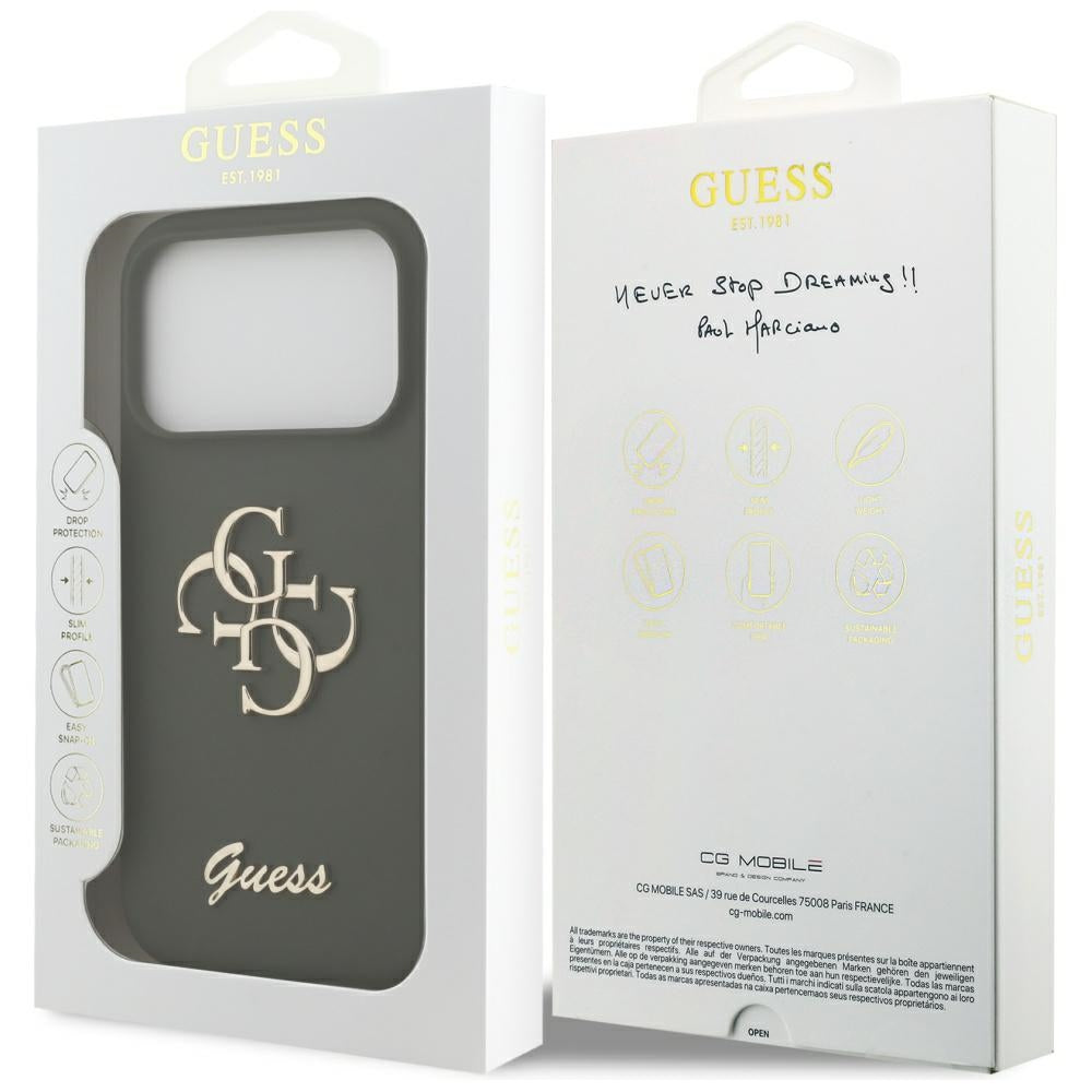 Guess silikoninis dėklas iPhone 17 Pro – chaki