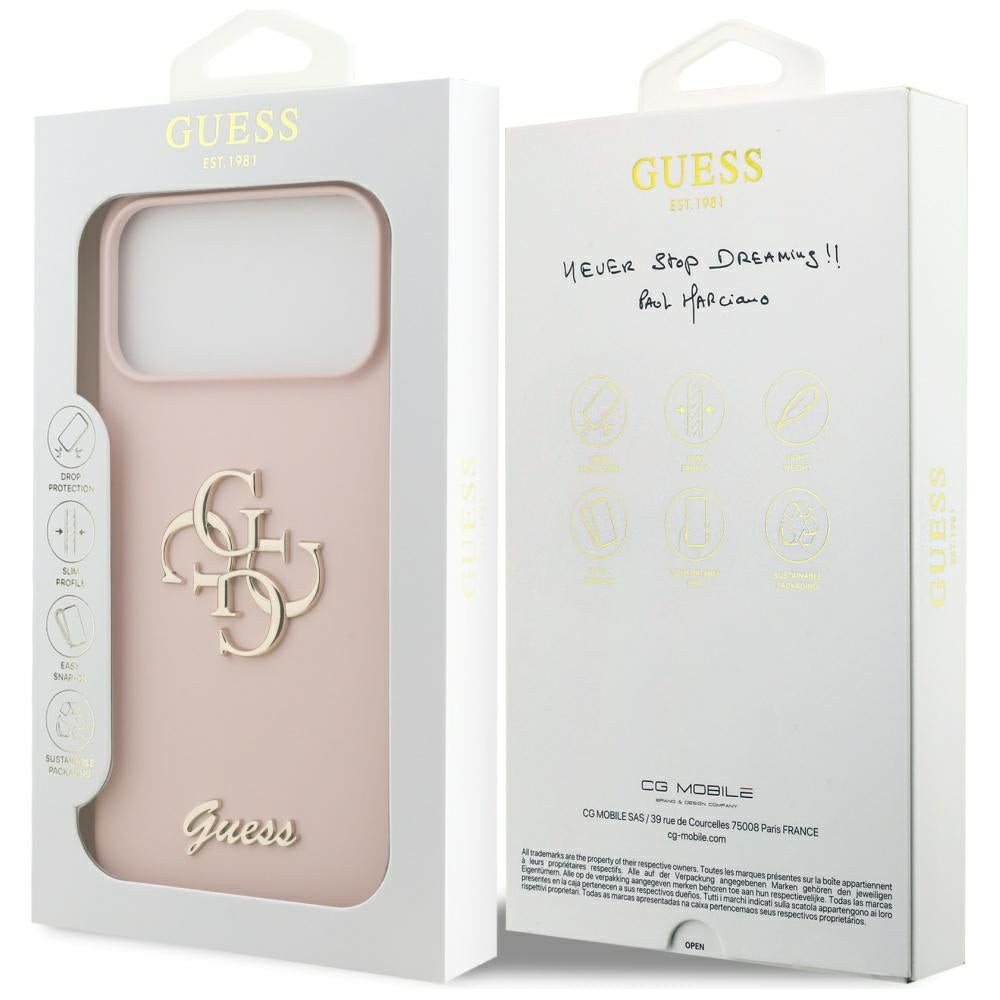 Guess Silicone Big 4G Script dėklas iPhone 17 Pro Max - Rožinė -- iPhone 17 Pro Max