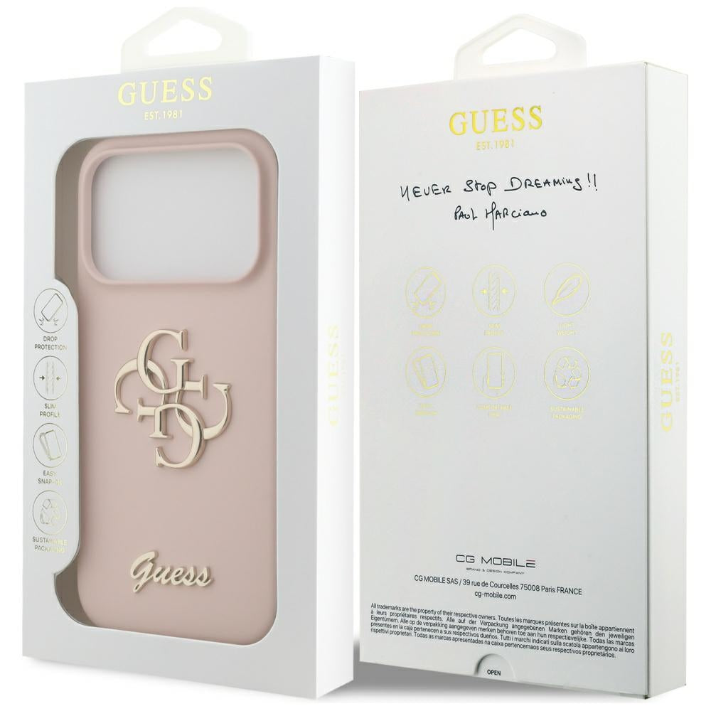 Guess Silicone Big 4G Script dėklas iPhone 17 Pro – rožinė -- iPhone 17 Pro