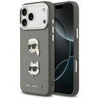 Karl Lagerfeld FW Grained Karl & Choupette Heads Pins & Logo iPhone 17 Pro Max dėklas - Pilka -- iPhone 17 Pro Max