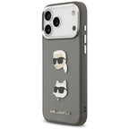 Karl Lagerfeld FW Grained Karl & Choupette Heads Pins & Logo iPhone 17 Pro Max dėklas - Pilka -- iPhone 17 Pro Max