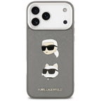 Karl Lagerfeld FW Grained Karl & Choupette Heads Pins & Logo iPhone 17 Pro Max dėklas - Pilka -- iPhone 17 Pro Max