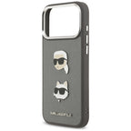 Karl Lagerfeld FW Grained Karl & Choupette Heads Pins & Logo iPhone 17 Pro Max dėklas - Pilka -- iPhone 17 Pro Max