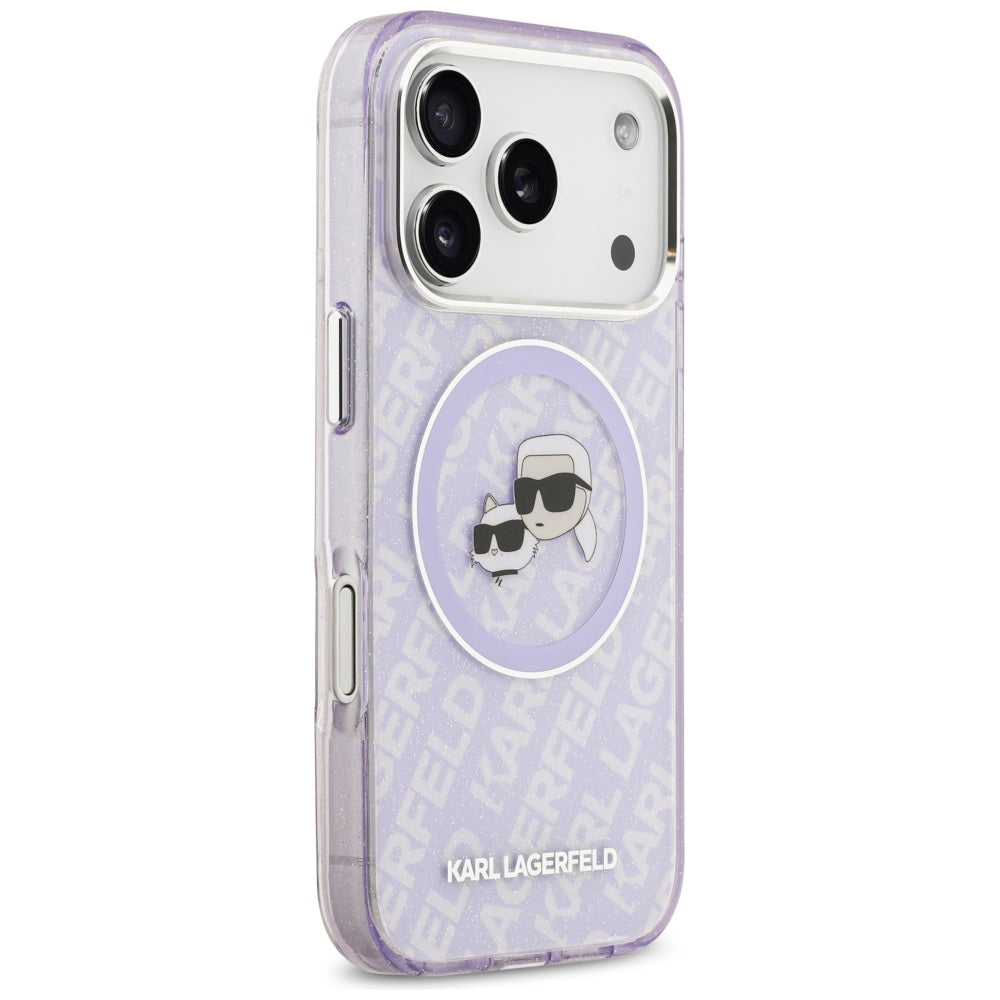 Karl Lagerfeld IML Glitter Karl & Choupette Heads Logo MagSafe dėklas iPhone 17 Pro - Violetinė -- iPhone 17 Pro