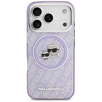 Karl Lagerfeld IML Glitter Karl & Choupette Heads Logo MagSafe dėklas iPhone 17 Pro Max - Violetinė -- iPhone 17 Pro Max