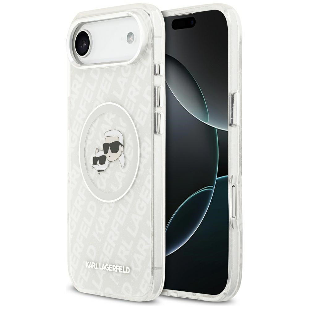 Karl Lagerfeld IML Glitter Karl & Choupette Heads Logo MagSafe dėklas iPhone Air - Pilka -- iPhone Air
