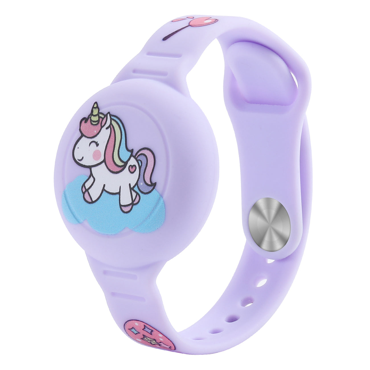 AirTag silikoninė apyrankė vaikams – violetinė, vienaragis -- Apple AirTag