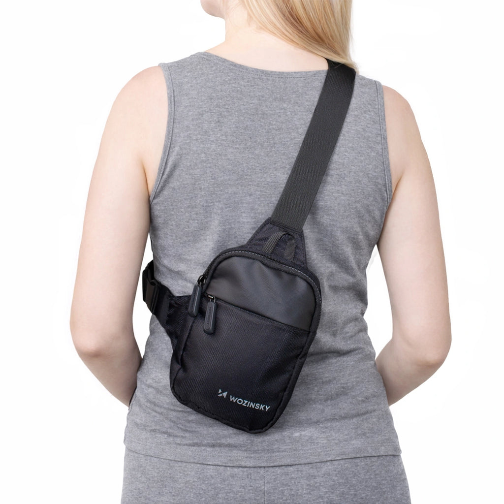 Wozinsky WMS-W1 Unisex Mini Pečių Krepšys Neperlaidus Vandeniui su Dviem Dalimis Telefonui - Juodas -- Bicycle Bags