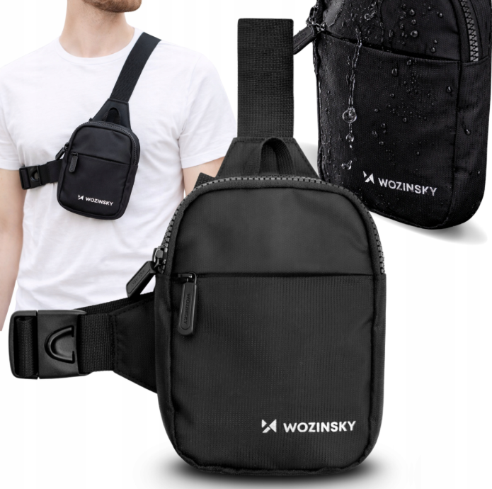 Wozinsky WMS-W1 Unisex Mini Pečių Krepšys Neperlaidus Vandeniui su Dviem Dalimis Telefonui - Juodas -- Bicycle Bags