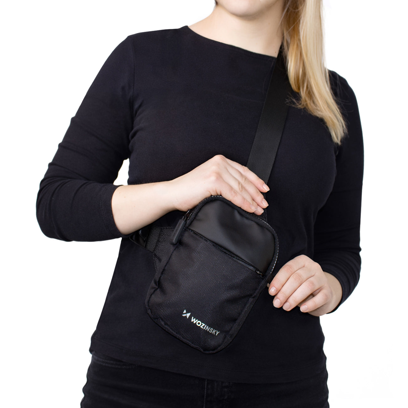 Wozinsky WMS-W1 Unisex Mini Pečių Krepšys Neperlaidus Vandeniui su Dviem Dalimis Telefonui - Juodas -- Bicycle Bags