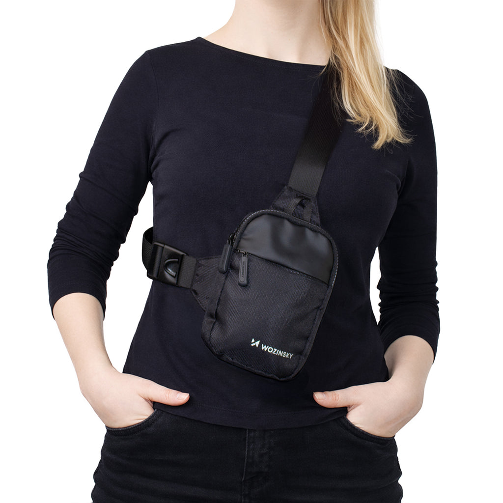 Wozinsky WMS-W1 Unisex Mini Pečių Krepšys Neperlaidus Vandeniui su Dviem Dalimis Telefonui - Juodas -- Bicycle Bags