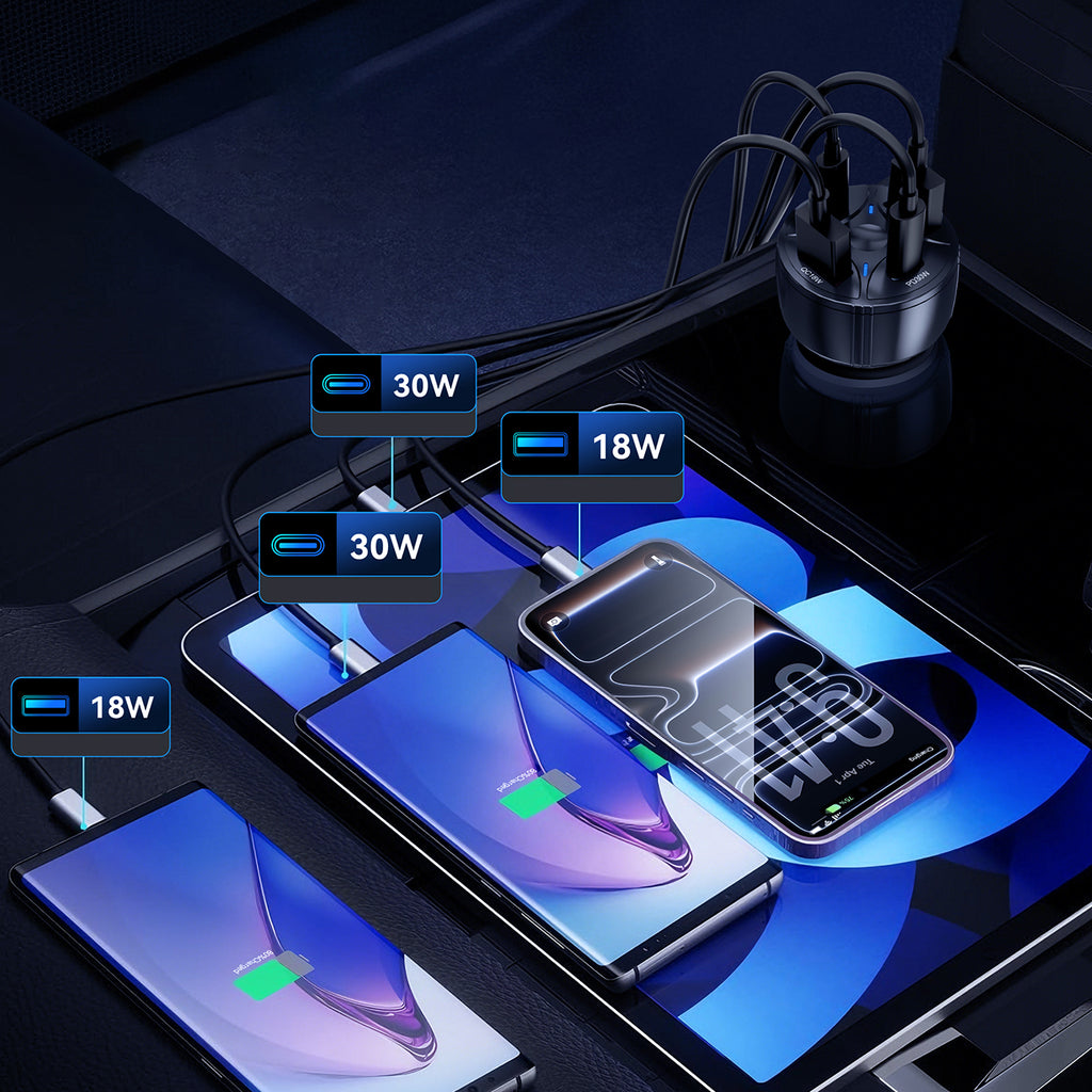 Wozinsky WLS-04 60W automobilinis įkroviklis 2xUSB-C 2xUSB-A - juodas