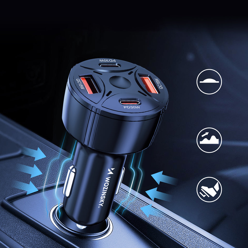 Wozinsky WLS-04 60W automobilinis įkroviklis 2xUSB-C 2xUSB-A - juodas