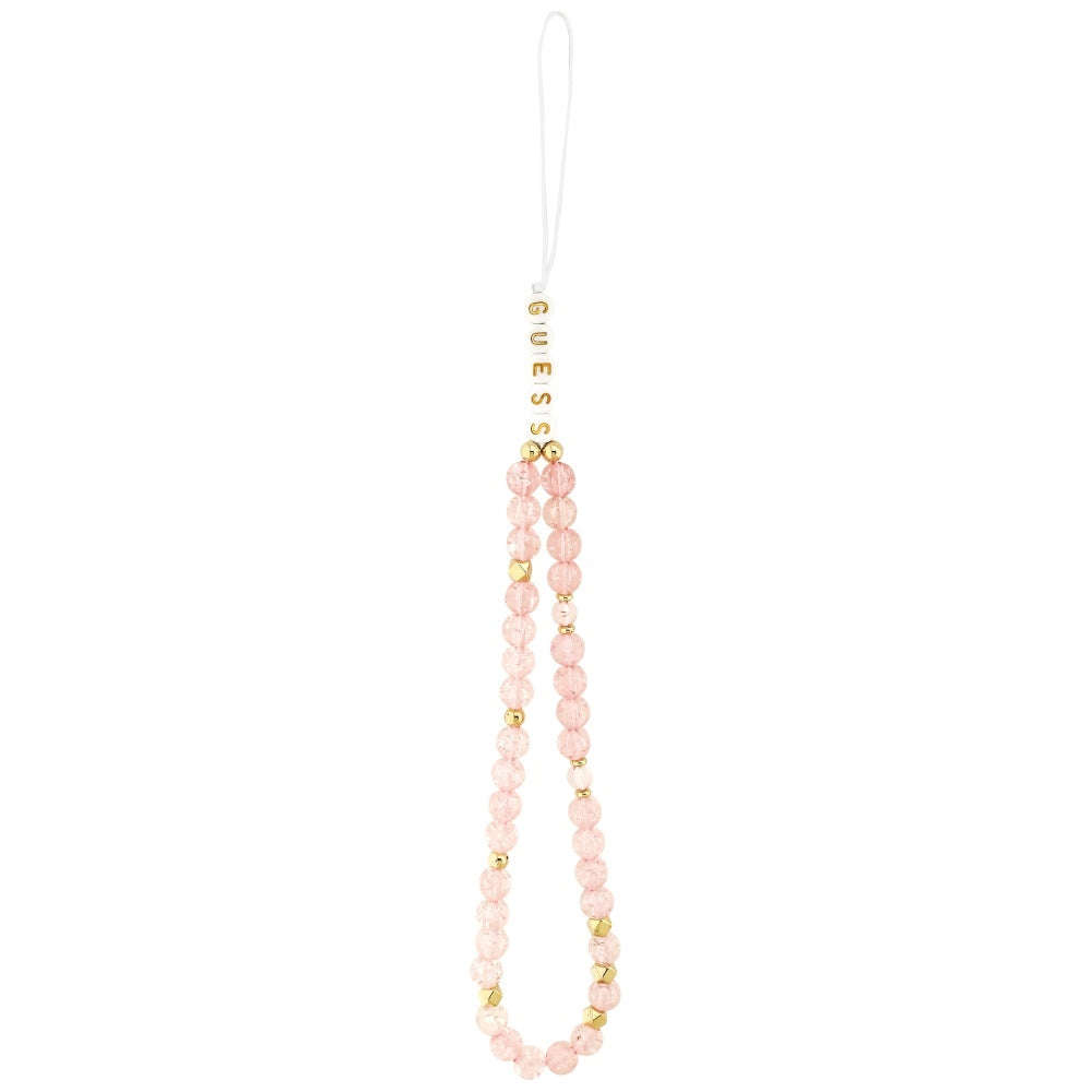 Guess IML Flowers Electro Pearl Strap MagSafe dėklas iPhone 17 Pro Max – rožinė -- iPhone 17 Pro Max