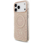 Guess IML Flowers Electro Pearl Strap MagSafe dėklas iPhone 17 Pro Max – rožinė -- iPhone 17 Pro Max