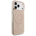 Guess IML Flowers Electro Pearl Strap MagSafe dėklas iPhone 17 Pro Max – rožinė -- iPhone 17 Pro Max