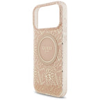 Guess IML Flowers Electro Pearl Strap MagSafe dėklas iPhone 17 Pro Max – rožinė -- iPhone 17 Pro Max