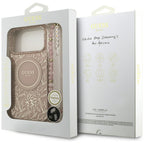 Guess IML Flowers Electro Pearl Strap MagSafe dėklas iPhone 17 Pro Max – rožinė -- iPhone 17 Pro Max