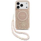 Guess IML Flowers Electro Pearl Strap MagSafe dėklas iPhone 17 Pro – Rožinis -- iPhone 17 Pro