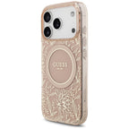 Guess IML Flowers Electro Pearl Strap MagSafe dėklas iPhone 17 Pro – Rožinis -- iPhone 17 Pro