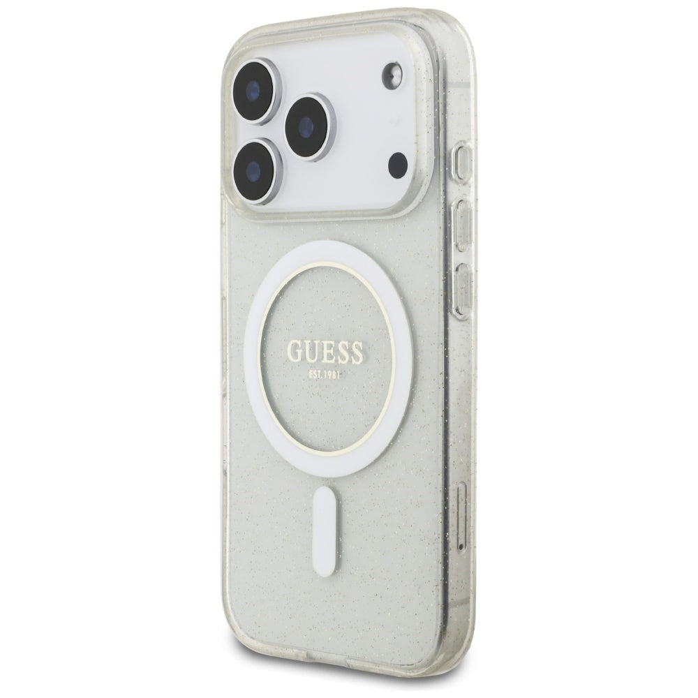 Guess IML Glitter Pearl Strap MagSafe dėklas skirtas iPhone 17 Pro - skaidrus -- iPhone 17 Pro