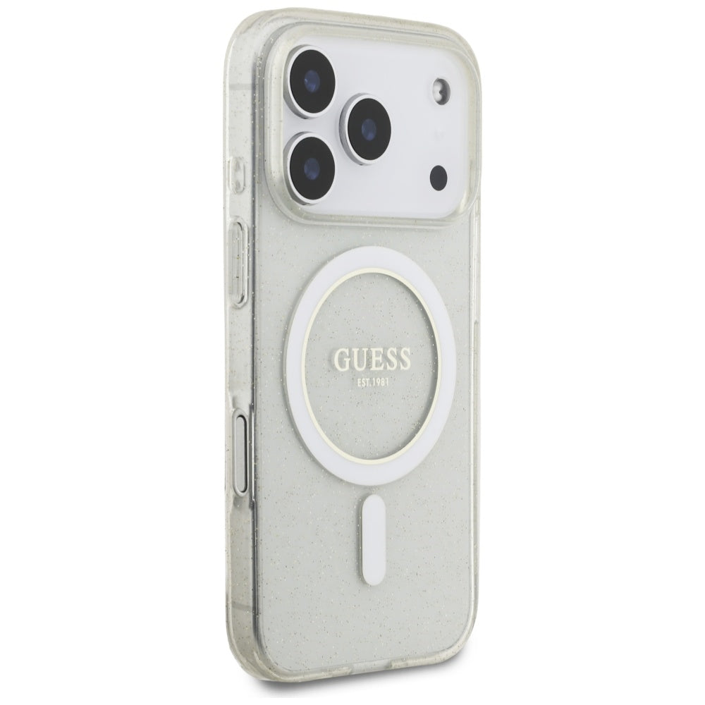 Guess IML Glitter Pearl Strap MagSafe dėklas skirtas iPhone 17 Pro - skaidrus -- iPhone 17 Pro