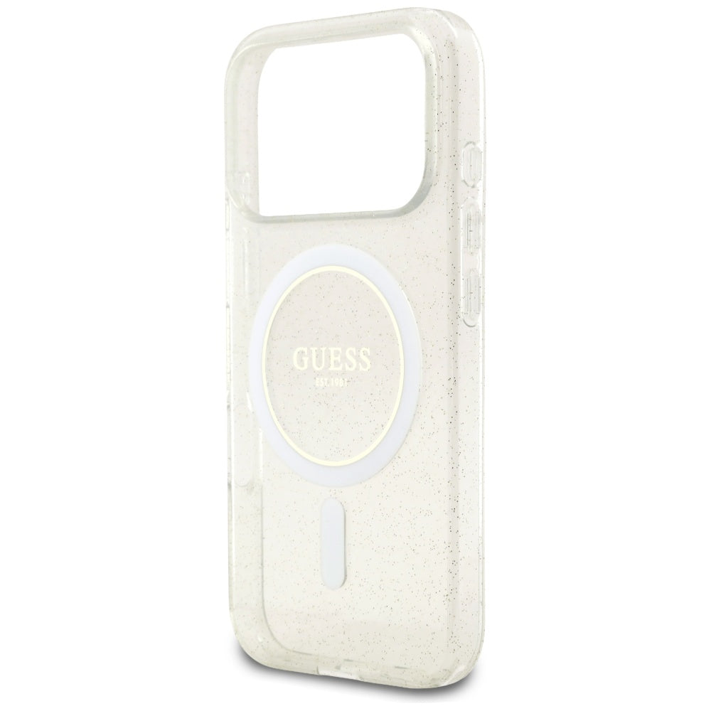 Guess IML Glitter Pearl Strap MagSafe dėklas skirtas iPhone 17 Pro - skaidrus -- iPhone 17 Pro
