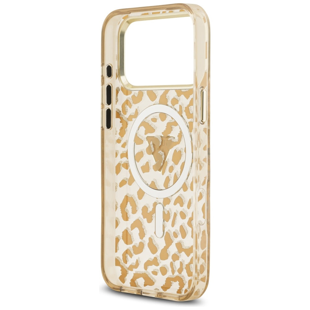Guess Leopard Glitter MagSafe dėklas skirtas iPhone 17 Pro Max - rudas -- iPhone 17 Pro Max