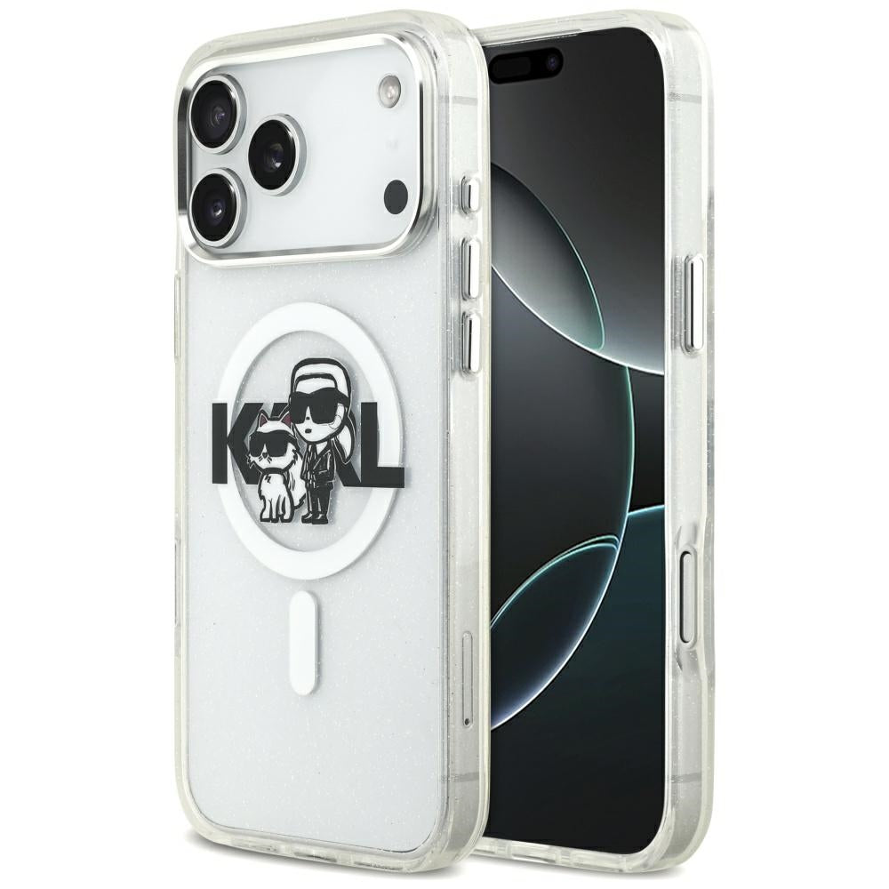 Karl Lagerfeld IML Glitter Karl & Choupette Sketch Logo MagSafe Dėklas skirtas iPhone 17 Pro Max - Skaidrus -- iPhone 17...