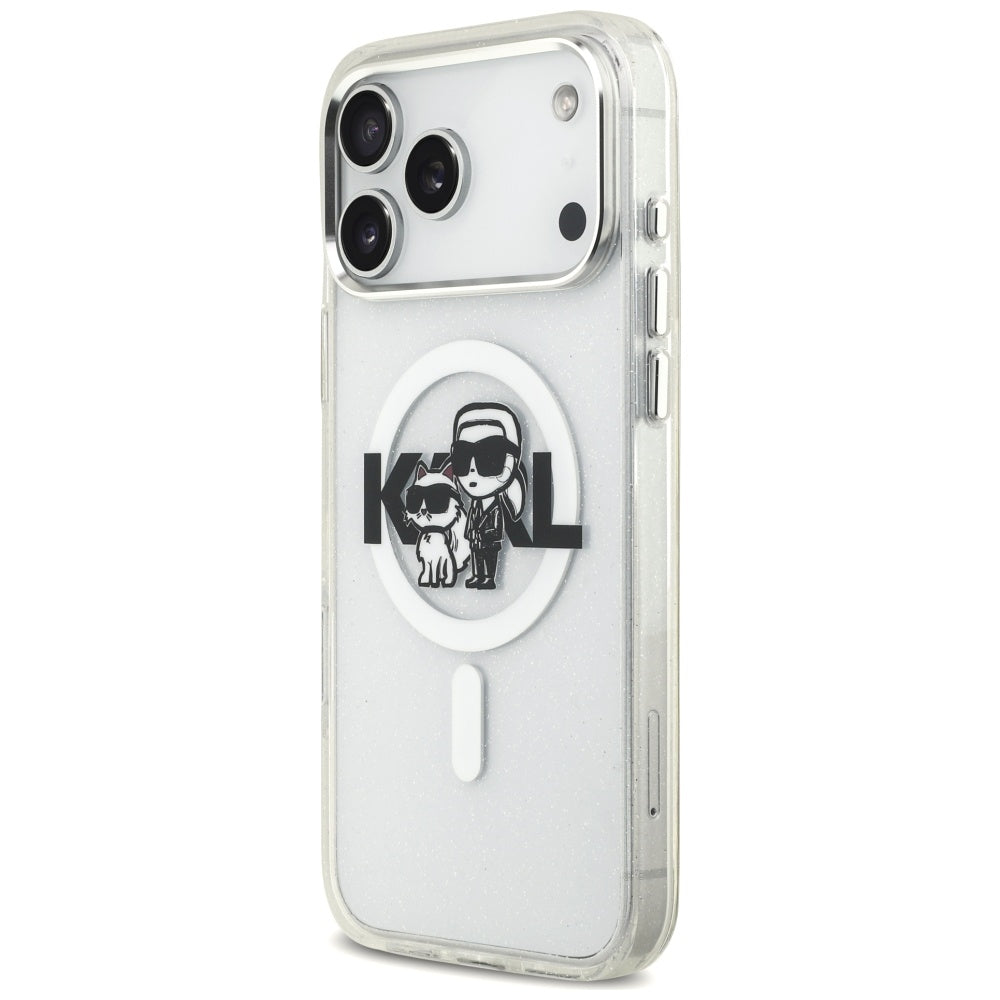 Karl Lagerfeld IML Glitter Karl & Choupette Sketch Logo MagSafe Dėklas skirtas iPhone 17 Pro Max - Skaidrus -- iPhone 17...