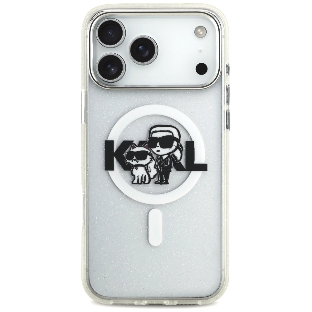 Karl Lagerfeld IML Glitter Karl & Choupette Sketch Logo MagSafe Dėklas skirtas iPhone 17 Pro Max - Skaidrus -- iPhone 17...