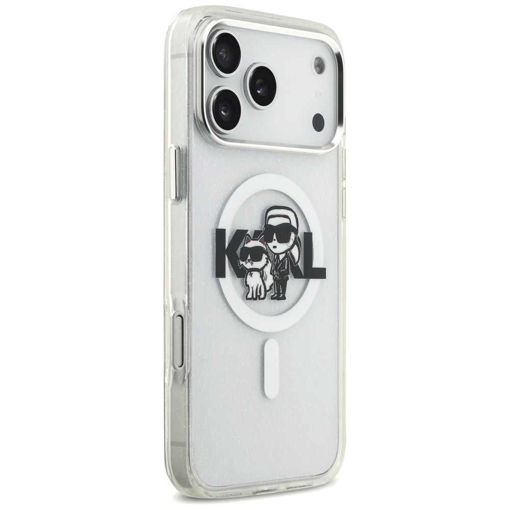 Karl Lagerfeld IML Glitter Karl & Choupette Sketch Logo MagSafe Dėklas skirtas iPhone 17 Pro Max - Skaidrus -- iPhone 17...