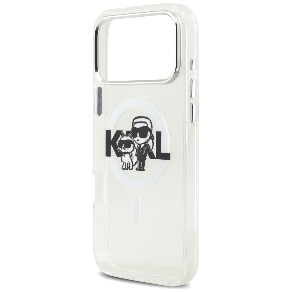 Karl Lagerfeld IML Glitter Karl & Choupette Sketch Logo MagSafe Dėklas skirtas iPhone 17 Pro Max - Skaidrus -- iPhone 17...