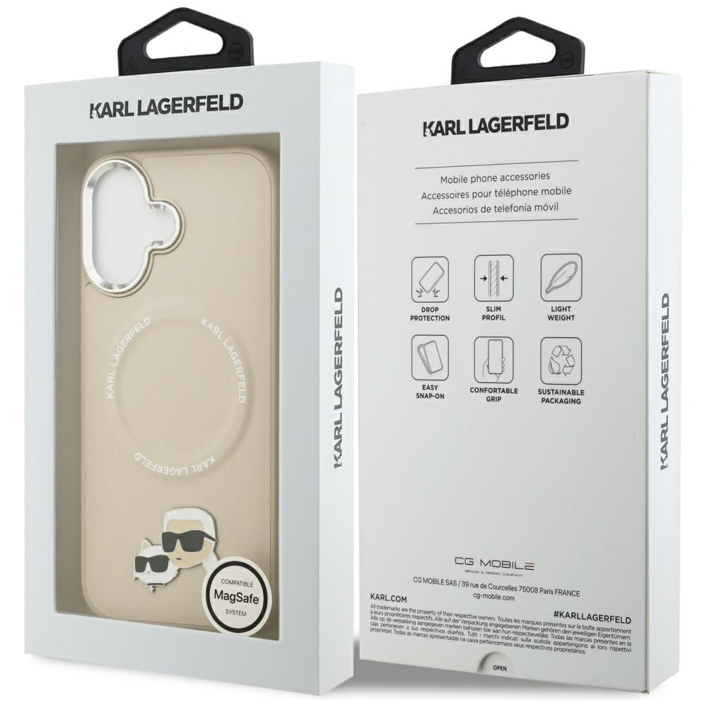 Dėklas Karl Lagerfeld Karl & Choupette Pins MagSafe, skirtas iPhone 17 - Smėlio spalvos -- iPhone 17