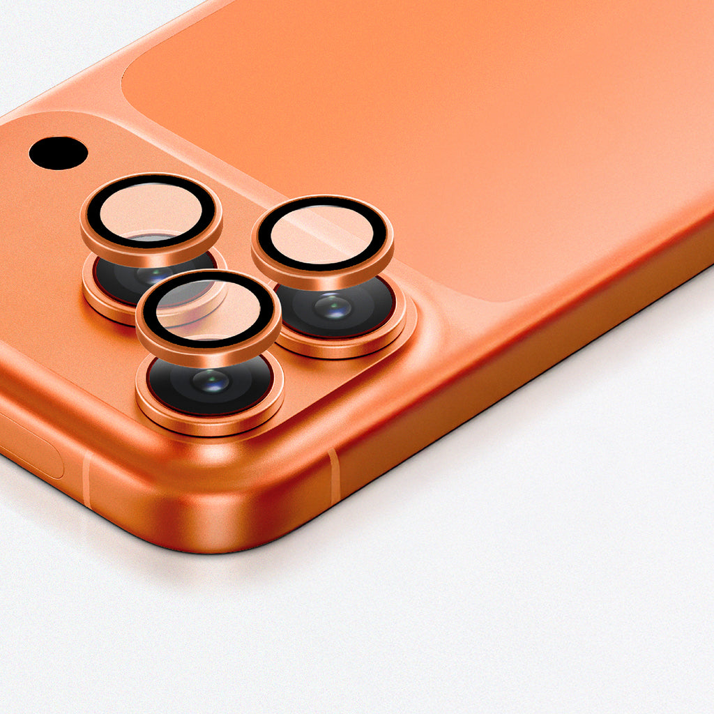 AmazingThing Objektyvo stiklas, skirtas iPhone 17 Pro / Pro Max – su oranžiniu rėmeliu -- Cell phone tempered glass